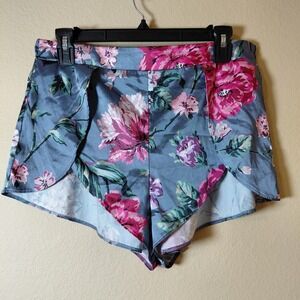 Victoria's Secret‎ Blue Floral Satin Shorts Slits Size Medium M Black Label Sexy